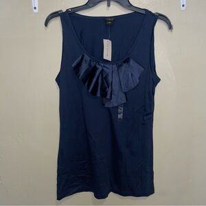 Ann Taylor sleeveless navy blue blouse with ruffles